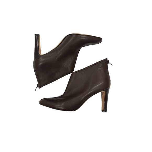 Manolo Blahnik Brown Semi Pointed Toe Leather Heeled Ankle Booties Size 37 US 7 - Picture 4 of 12